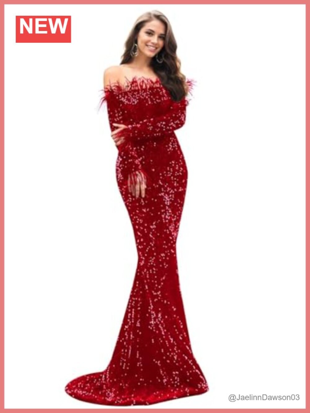 Sparkly Sequin Mermaid Prom Dress with Feather Off Shoulder Long Sleeve